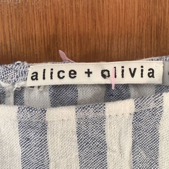 Revolve Alice + Olivia White Doyle Trumpet Sleeve Striped Blouse - Picture 7 of 13